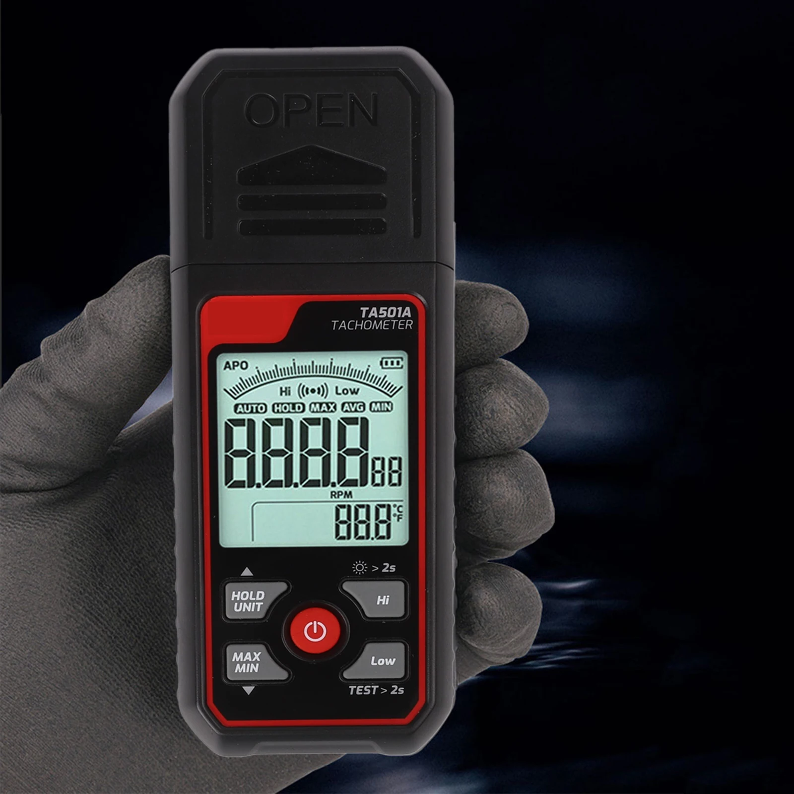 信頼性の高いデジタルタコメーター-ta501a-rpm-測定-2-5-～-99-999、スマートアラートとオートオフ機能付き