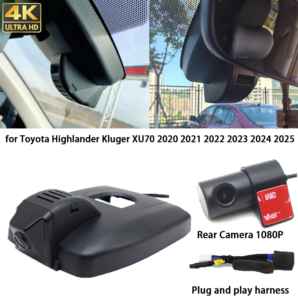 for Toyota Highlander Kluger XU70 2020 2021 2022 2023 2024 4K Dash Cam Front Rear Camera DVR Plug and Play Video Recorder Wifi