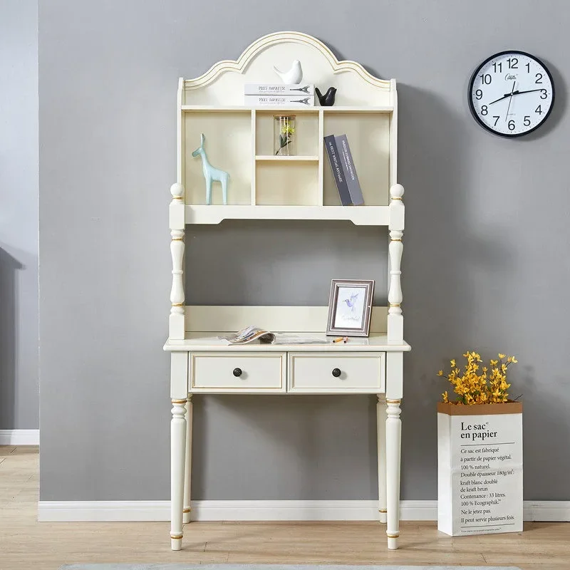 Children's desk bookshelf combination Small apartment household white American bedroom Simple middle school student writing desk