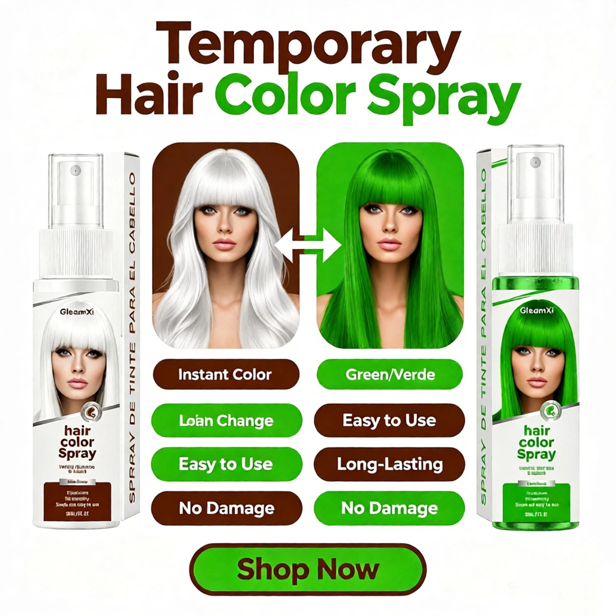Temporary White / Green Hair Spray Fashion Bright Hair Styling Spray Light Non Stain Clothes Long Lasting Fresh Look Washable