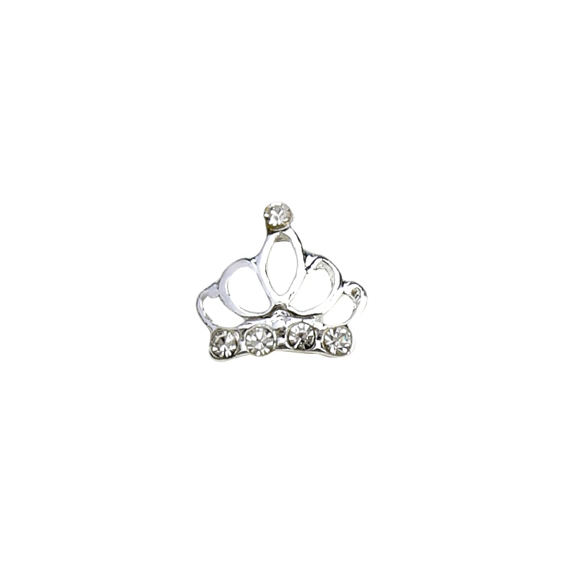 10Pcs Royal Crown Alloy Sliver Accessories Gem Exquisite White Crystal Diamond Inlaid Nail Art Charms Decorations Bulk Supply