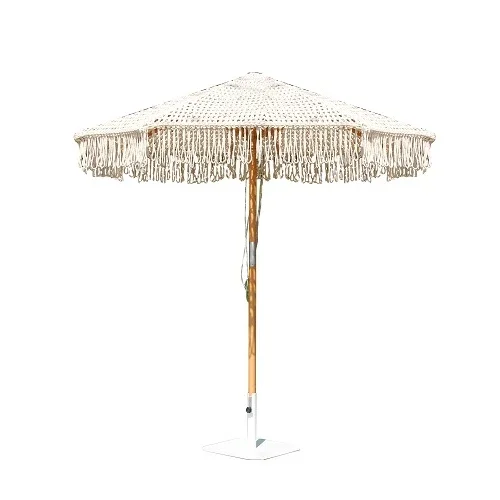 Luxury outdoor furniture wooden cotton rope woven folding garden umbrella