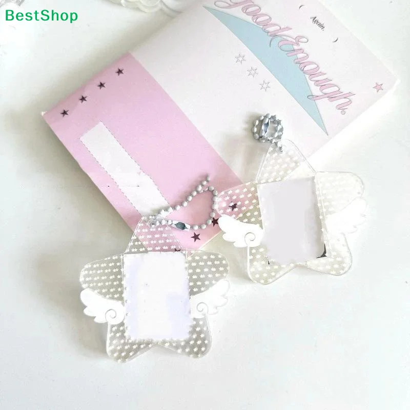 〔Z〕Angel Wing Star Acrylic Photocard Holder Transparent Dot Pattern Kpop Photo Keychain Mini Idol Card Display Case