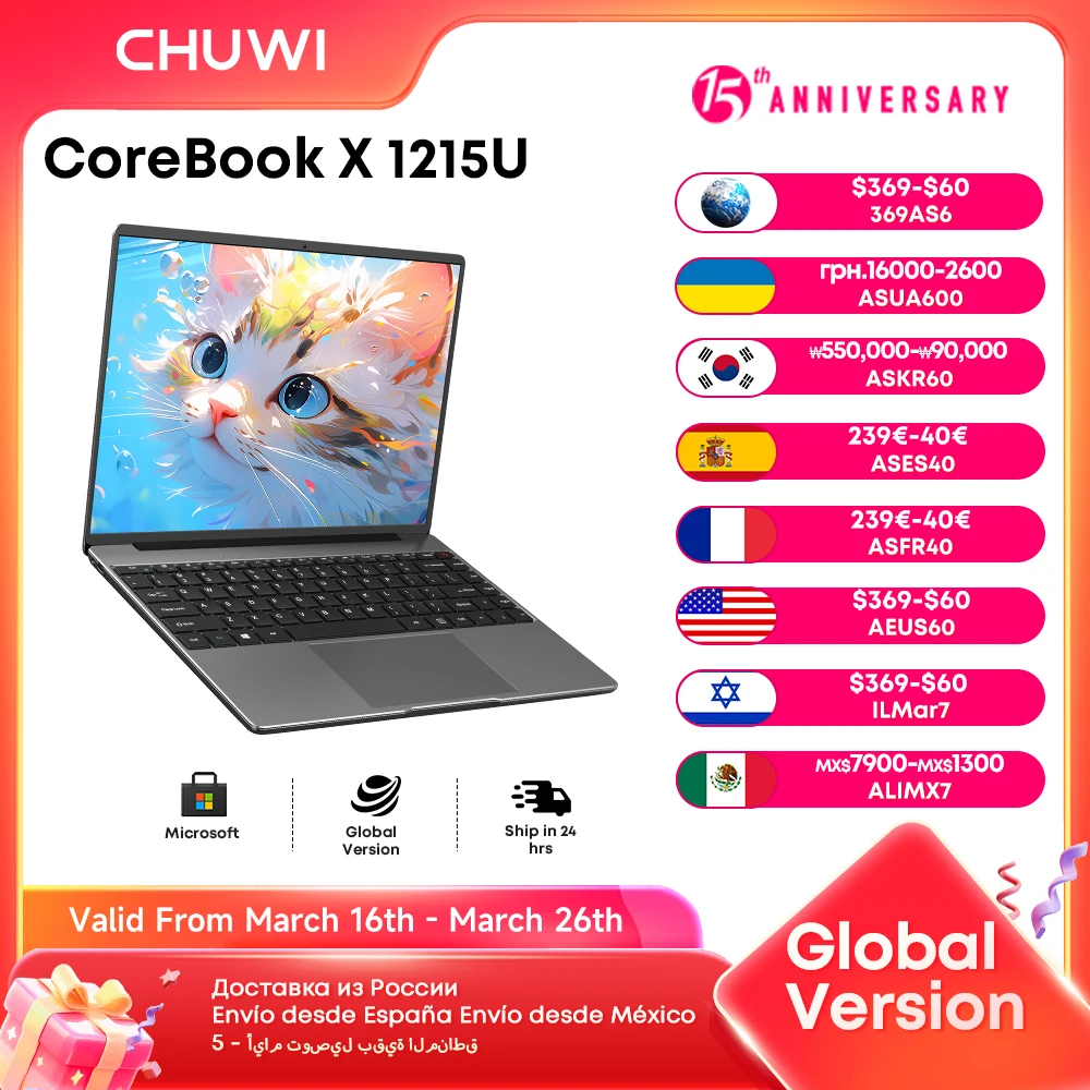CHUWI CoreBook X Gaming Laptop i3-1215U Core 16GB RAM 512GB SSD 14.1 inch FHD IPS Screen Intel Six Cores UP to 3.70 Ghz Notebook