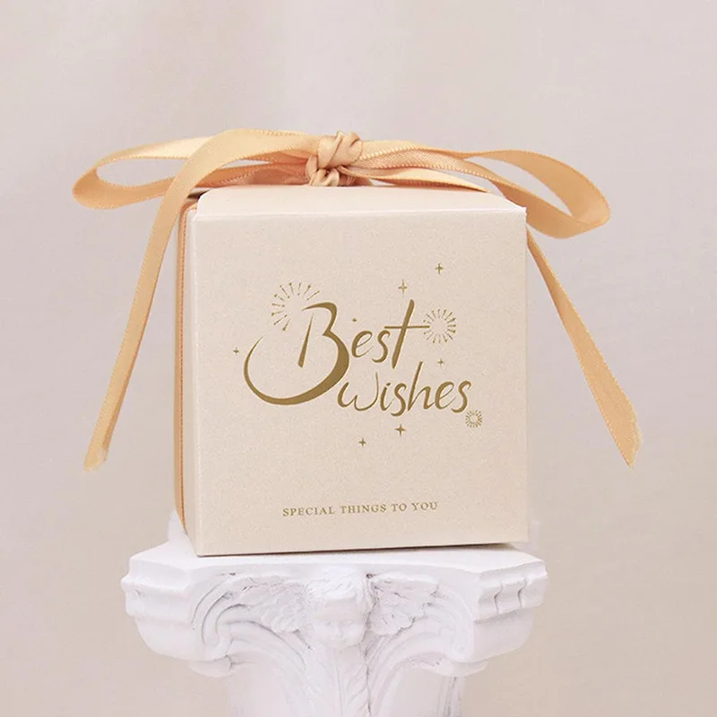 25/50Pcs Best Wishes Candy Box Wedding Sweet Favor Gift Packaging Box With Ribbon Baby Shower Holiday Birthday Party Decoration