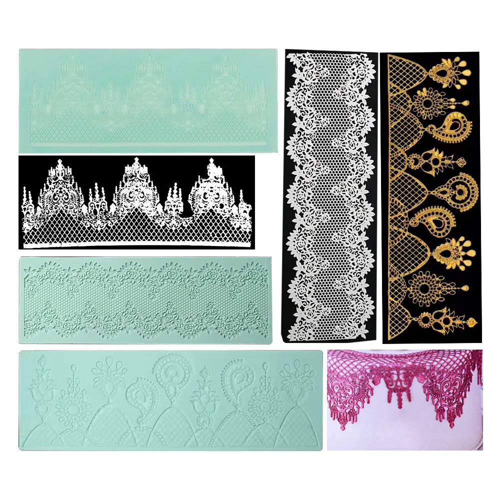 4 Pattern Silicone Fondant Impression Lace Mat Cake Side Decorating Mould Fondant TextureDIY Cake Decoration