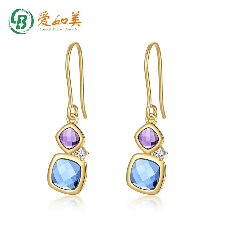

Geometric Square Versatile Synthetic Color Treasure Earrings 18K Gold PT950 Platinum Silver Plated 7-Layer Gold Earrings