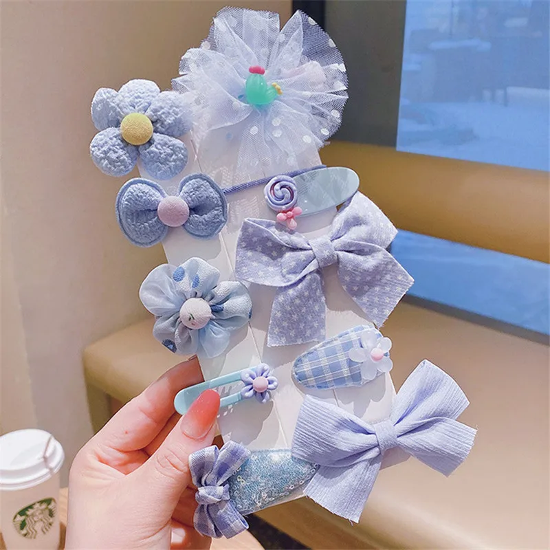 10Pcs/Set Baby Girl Broken Hair Accessories Cartoon Kids Cute Korean Style Young Children Bow Mesh Hairpin Princess Wholesale