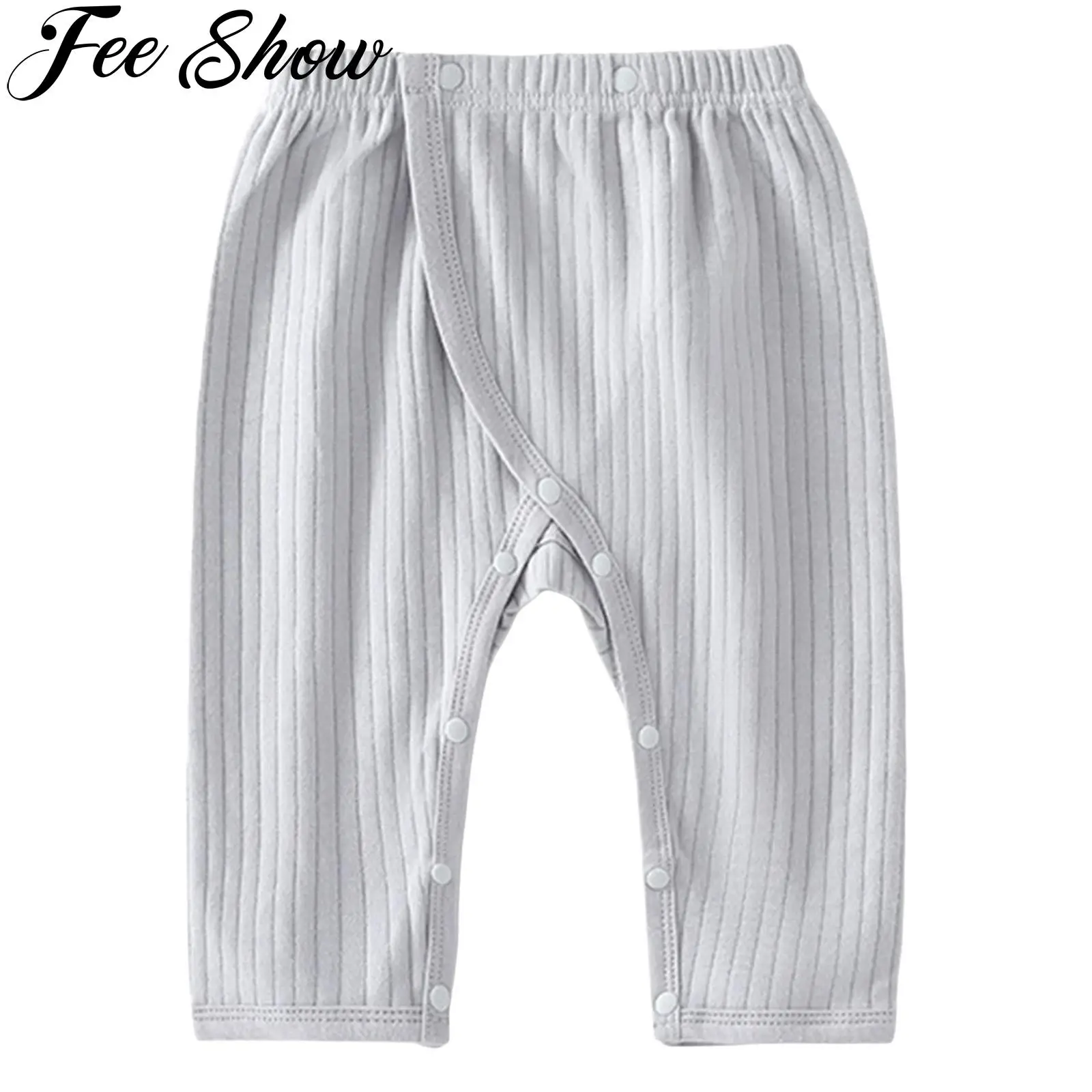 

Baby Summer Clothes Pants Solid Color Elastic Waistband Press Button Ribbed Trousers Leggings Daily Infant Boys Girls Home Wear