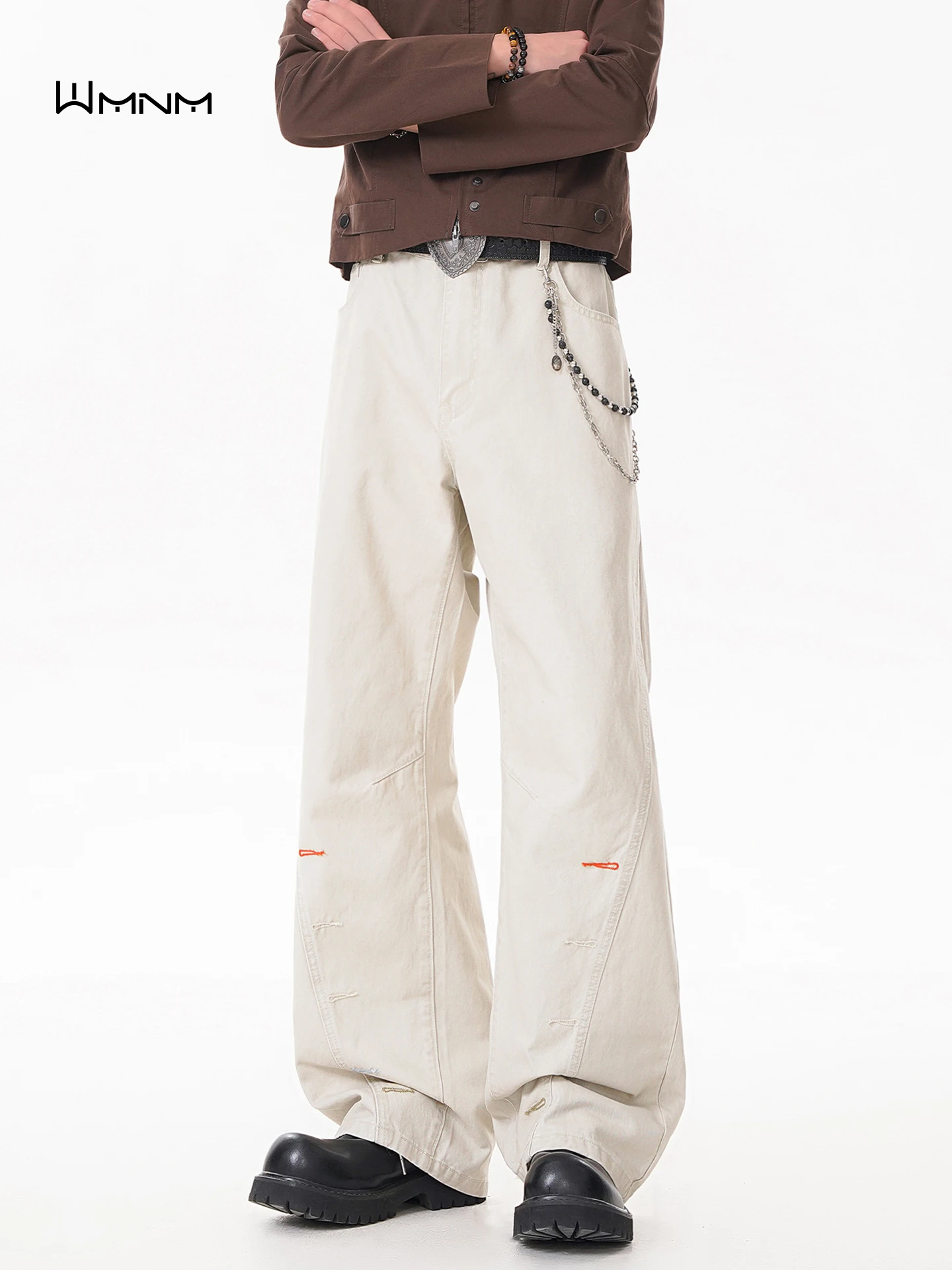 

Мужские джинсы-клеш из чистого хлопка в стиле ретро, модные американские прямые брюки в стиле High Street, рабочая одежда