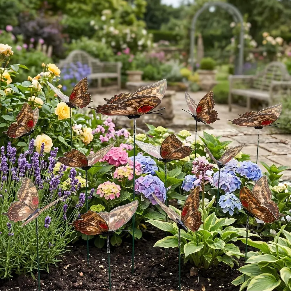 12PCS Multicolor Butterfly Garden Stakes 3D Butterfly Decoration Stakes Flowerpot Stakes Photo Props Bonsai Ornament Lawn Decor