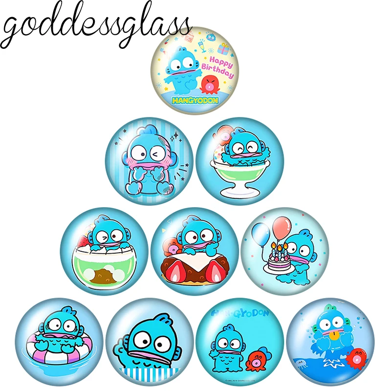 Cartoon Hangyodon Cute Fish 10pcs 12mm/18mm/20mm Photo Glass Cabochon Flat Back Making Findings for Keychain Jewelry