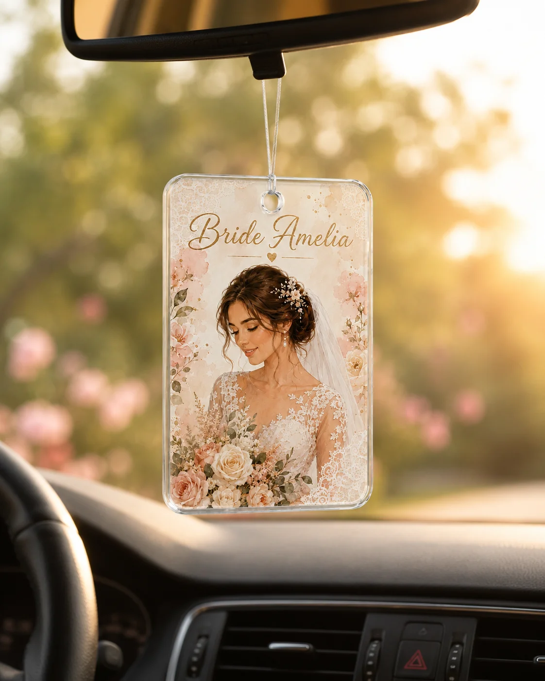 2D Flat, Custom Photo Car Hanging Decoration - Personalized Rearview Mirror Decoration, Transparent Acrylic Car Interior Hanging Decoration - Easy Installation Suitable for Cars, Trucks, Suvs - Unique Birthday, Anniversary, Valentine's Day Gift for Drivers - Customizable Vehicle Accessories, Easy-To-Install Car Decoration view 5