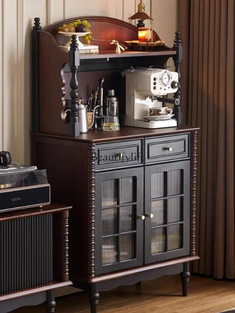 

02French simple retro solid wood side cabinet against the wall wine cabinet medieval American style