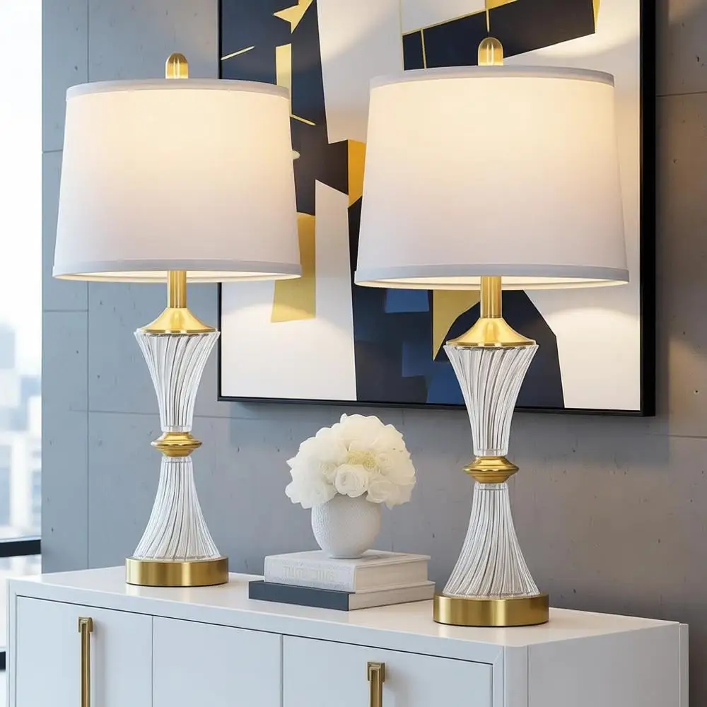 

Crystal Glass Table Lamp Set of 2 with USB C+A Ports & AC Outlet, LED Bulbs Included, Suitable for Bedroom, Living Room, and Nig
