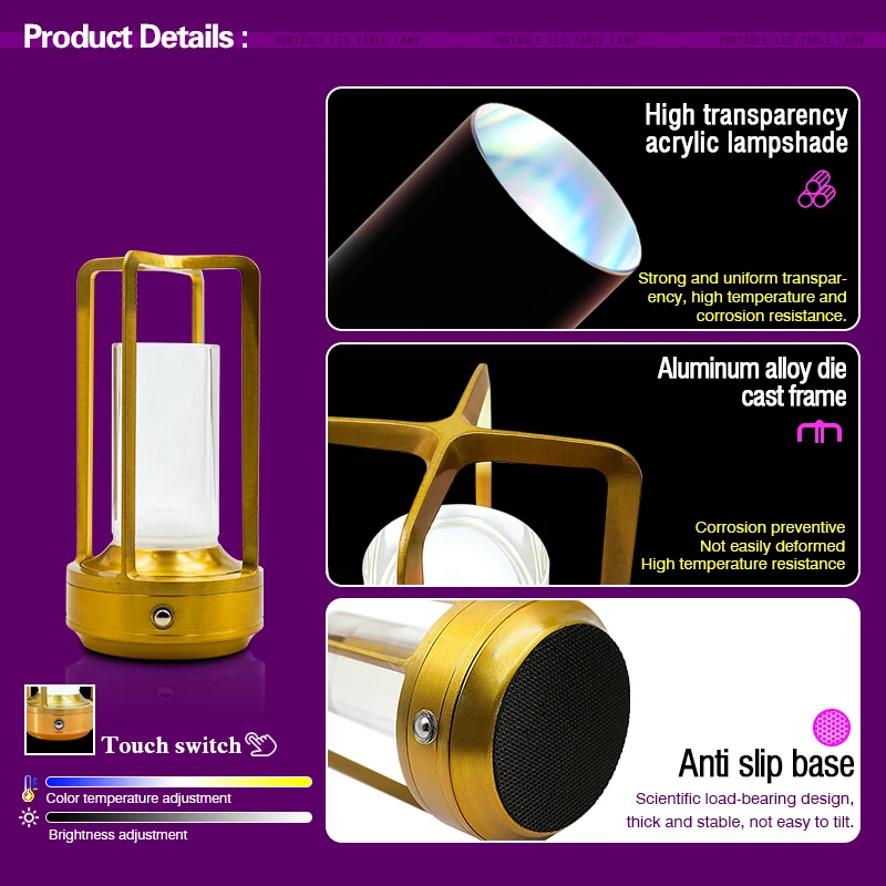 1-3pcs Wireless Table Lamp LED Touch Sensor Desktop Night Light Rechargeable Reading Lamp for Restaurant Bar Bedroom Decor Light