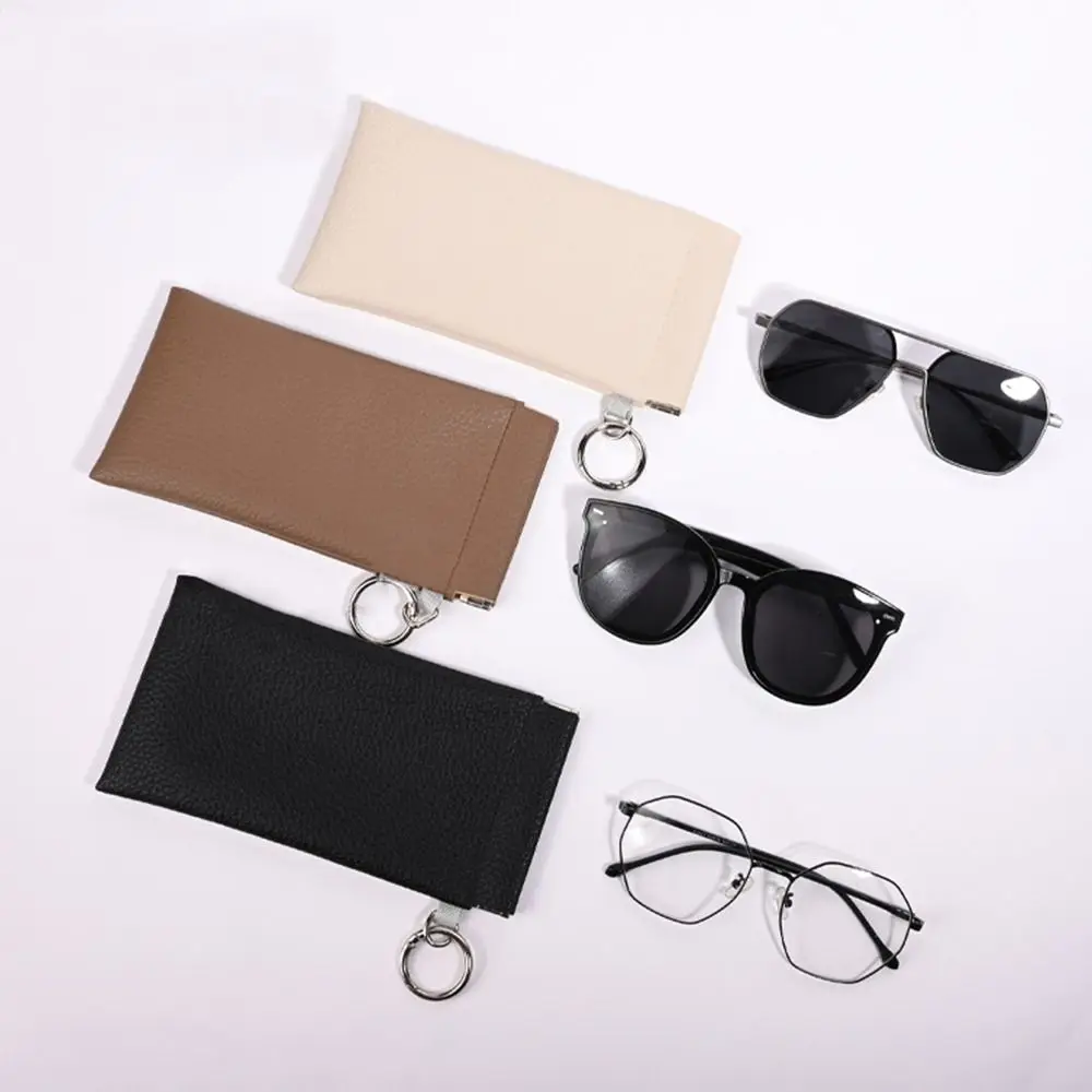 with Glasses Cloth Glasses Bag Automatic Closed Soft PU Eyewear Pouch Earphone Storage Waterproof Carrying Bag for Travel
