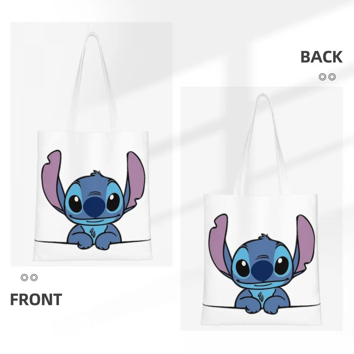 Custom Cute Printed Cartoon Stitch Shopping Tote Bag Washable Canvas Shoulder Shopper Handbag