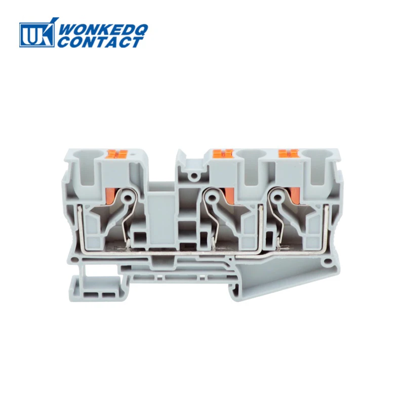 5Pcs PT10-TW Terminal Block 1-input 2-output Push-in Connection 10mm 3-Conductor Connector  Din Rail Spring Plug PT 10-TWIN