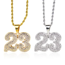 Hip Hop Basketball Legend Number 23 Crystal Necklace Pendant Souvenir Rock Match Concert Men Gold Color Statement Club Jewelry