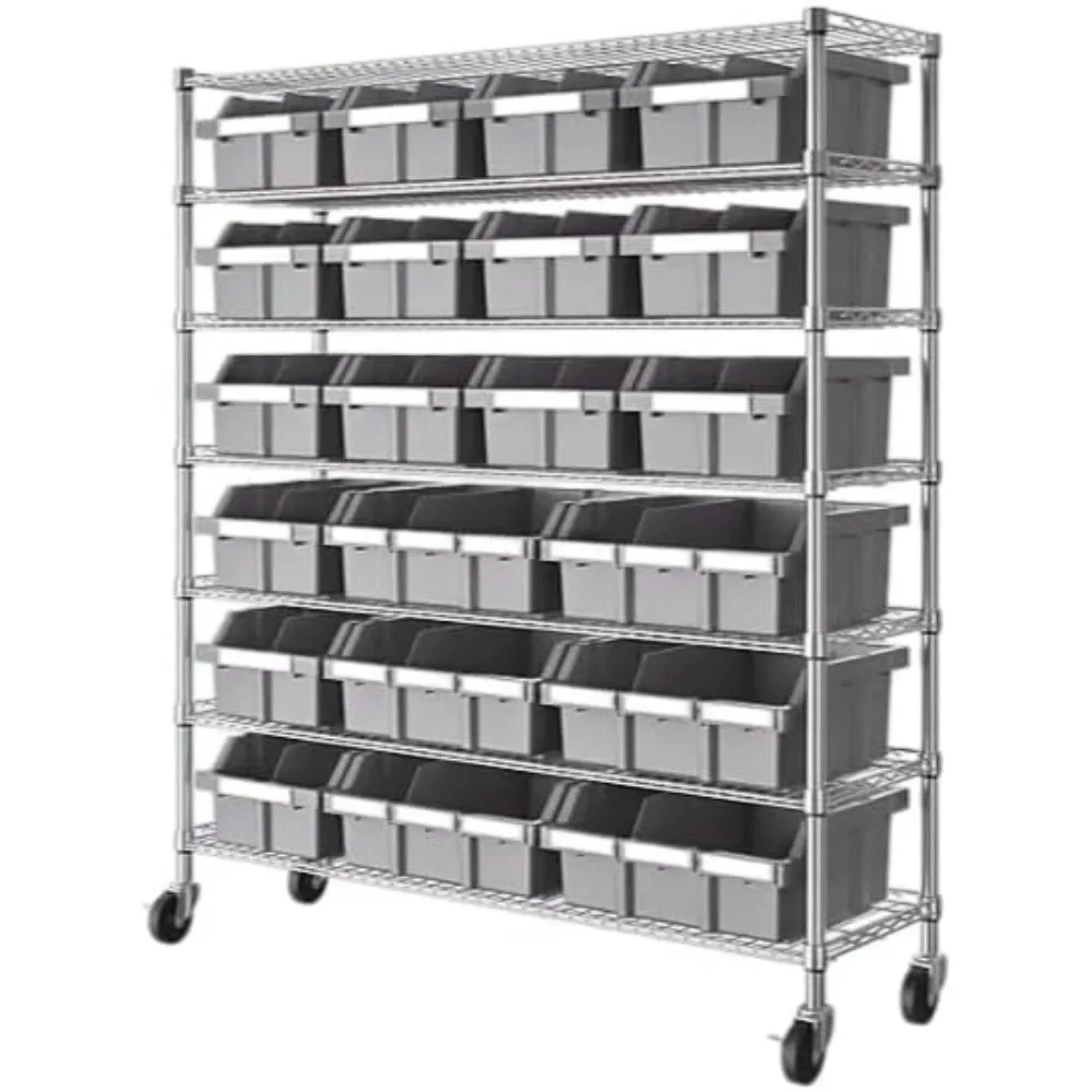 

Heavy Duty Steel Wire Shelving Storage Unit, 7 Tier Bin Rack, Mobile Organizer for Garage, Warehouse, Office, Restaurant