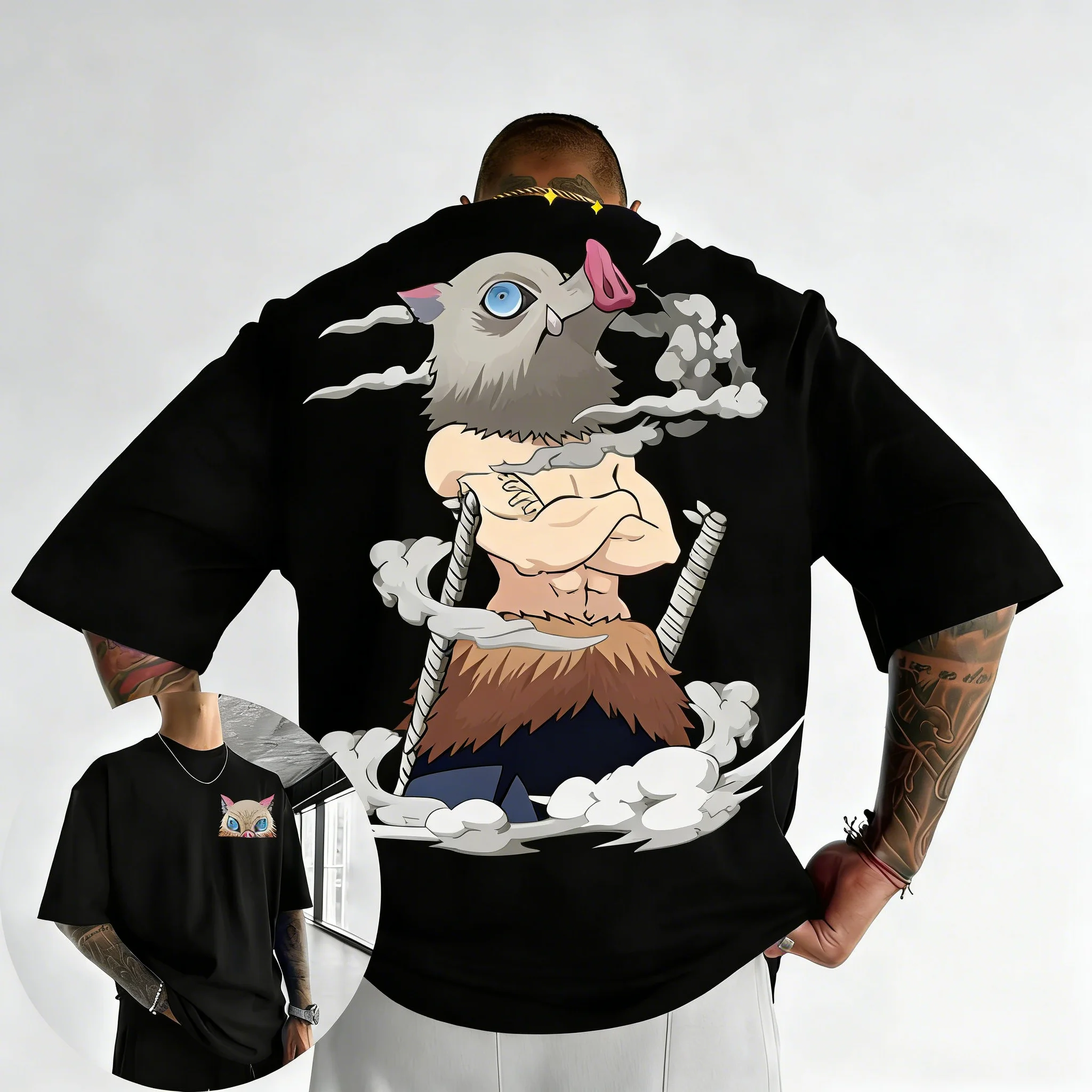 Demon Slayer Anime Inosuke Printed T-shirt 2026 Men and Women Summer New Street Hip Hop Casual Y2K  Cotton Top