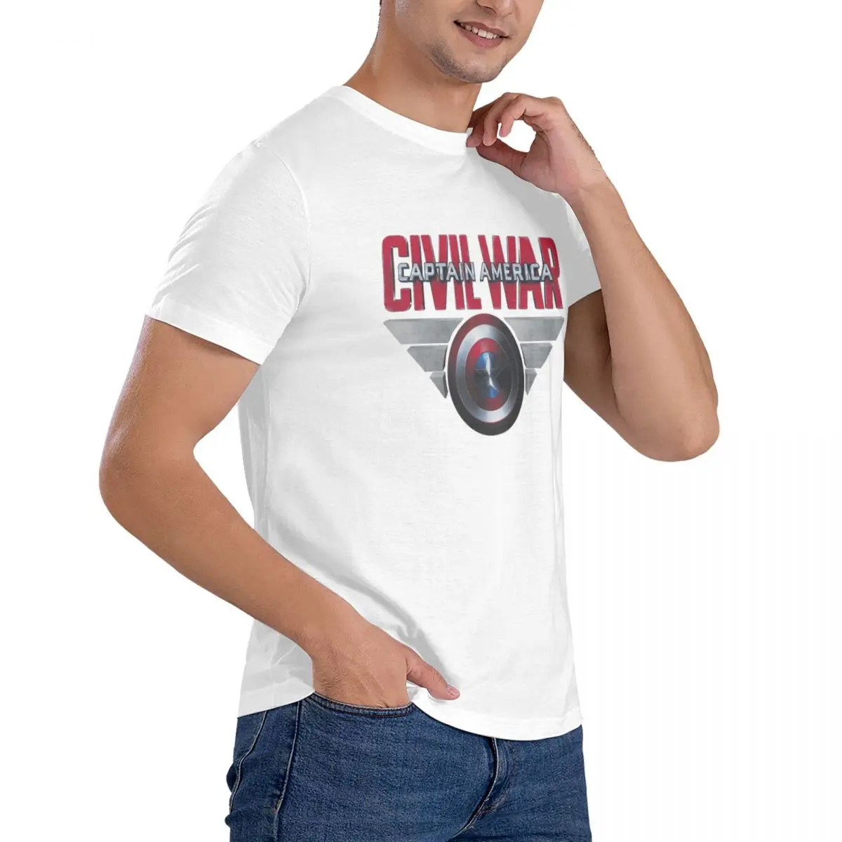 Camiseta de la guerra Civil de Disney para hombre, camisa de película del Capitán América, 100% algodón, divertida, de manga corta, con cuello redondo, Idea de regalo