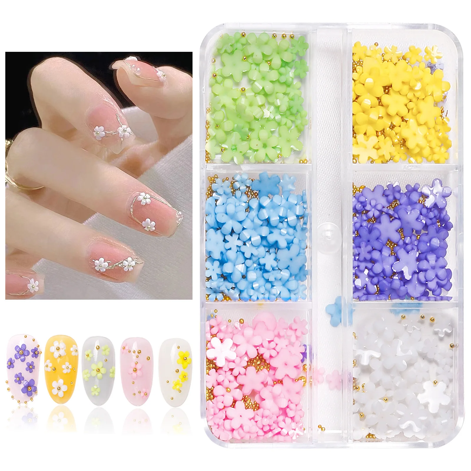 One Nail Art Decoration In 6 Colors, One 3d Flower, One Art Accessory, And One Nail Paint Design