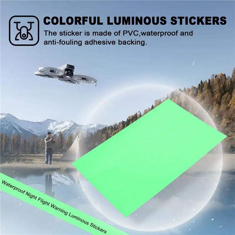 DT98 for Colorful Luminous Stickers for DJI Flip, Waterproof Night Flight Warning Drone Decals, Glow in Dark PVC Sticker A Green