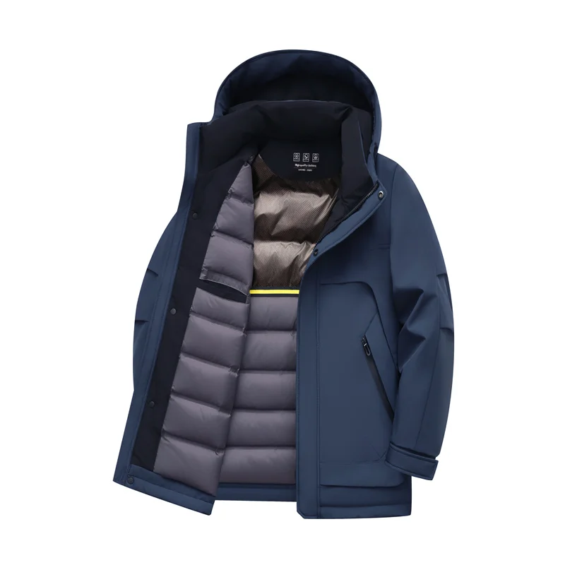 High Grade 90% White Duck Down Coat 2025 Winter Classic Busienss Solid Hooded Wind-proof Jacket Male Warm Padded Outwear