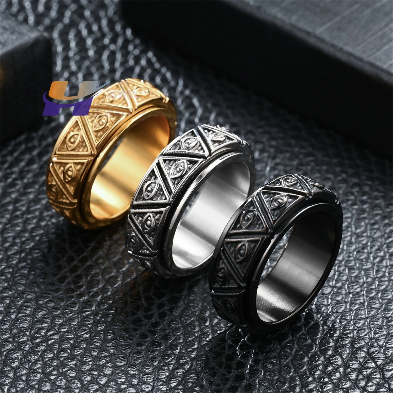 Vintage Pyramid Triangle All Seeing Eye God Men Stainless Steel Ring Punk Geometric Jewelry Masculine Statement Accessory Gift
