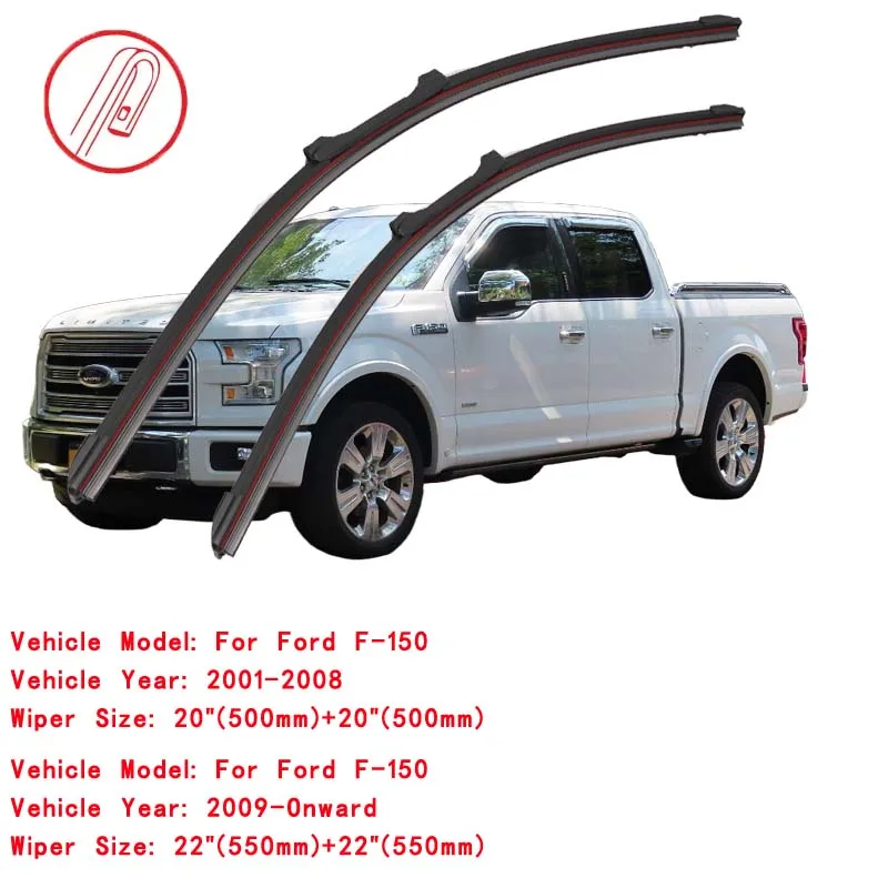 For Ford F150 Crew Standard Extended Cab Pick Up Truck 2004 2006 2008 2009 2010 2015 2016 2019 2022 Double Rubber Wiper Blades