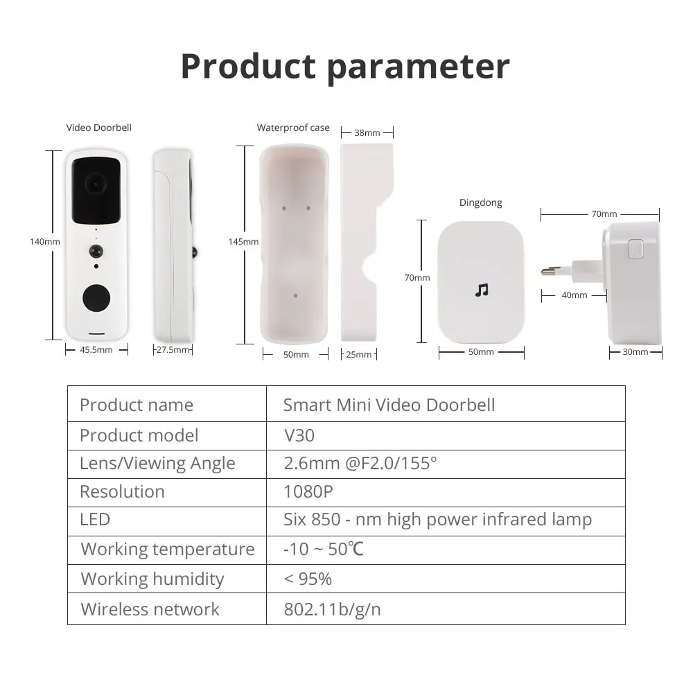 ذكي واي فاي الذكية فيديو الجرس ، مقاوم للماء كاميرا الأمن PIR ، رصد الوقت الحقيقي ، تويا الذكية الحياة App التحكم ، 1080P