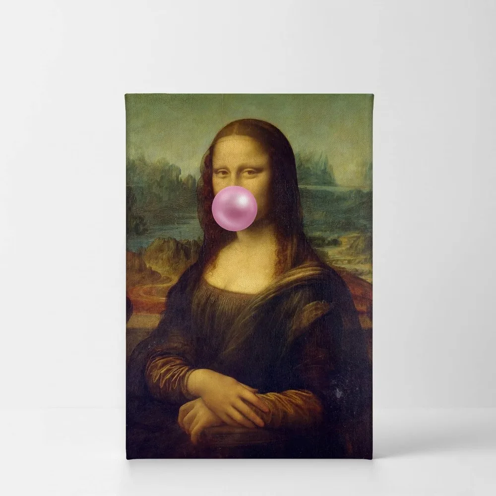 Leonardo Da Vinci's Masterpiece Mona Lisa Pink Bubble Gum Art CANVAS PRINT Famous Paintings Wall Art Classic Art Home Decor