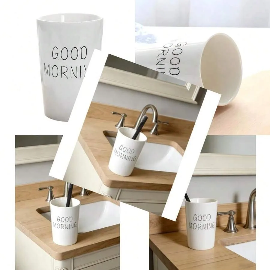 

White Ceramic Tumbler Cup For Bathroom Toothpaste Toothbrush Holders Water Milk Drinks Cup 350 Ml Bathroom Couples Cup For Chri