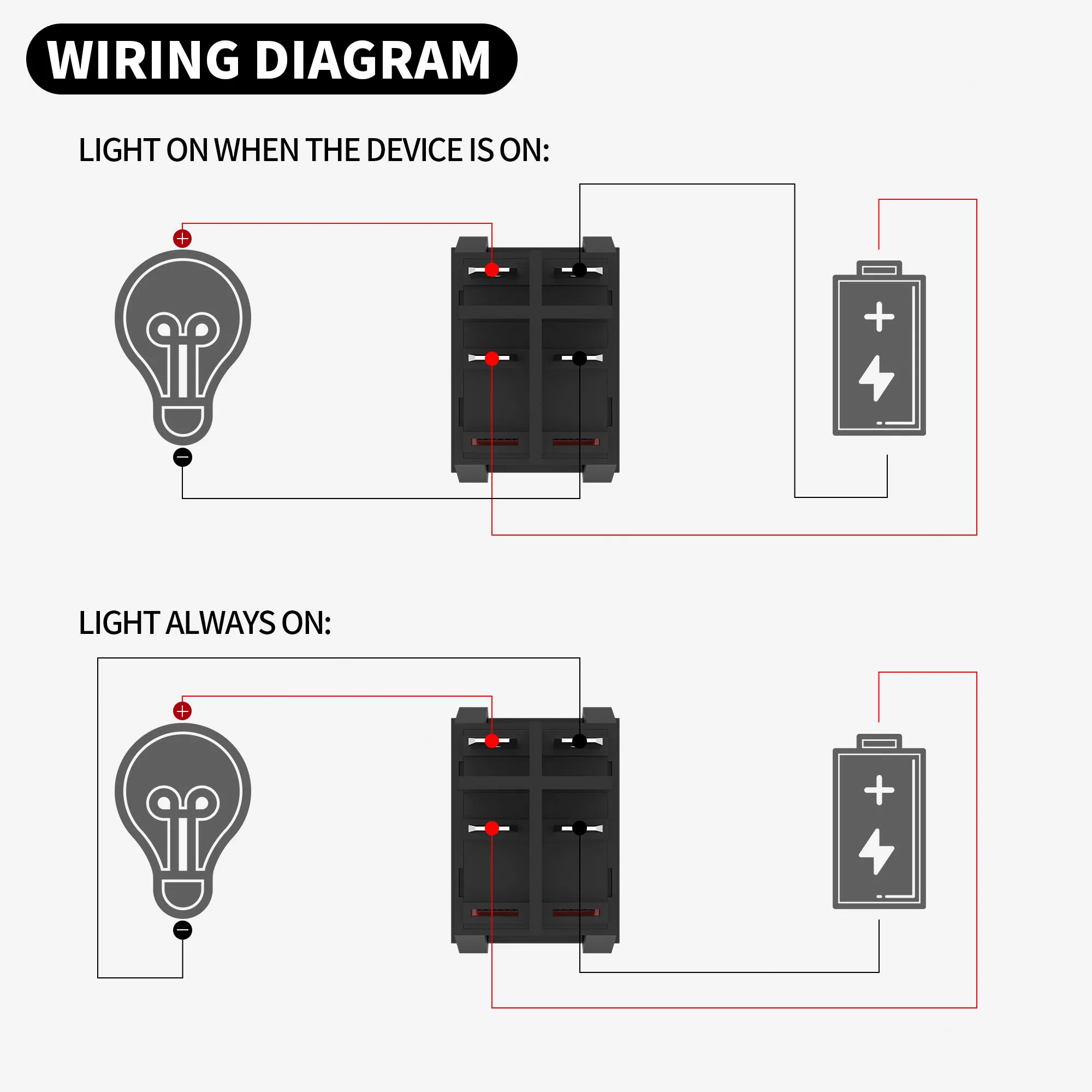 DaierTek 12V 30A Rocker Switch 4 Pin Red LED Lighted Rocker Toggle Switch DPST Heavy Duty 30 Amp 12 Volt Rocker Switch KCD2 KCD4