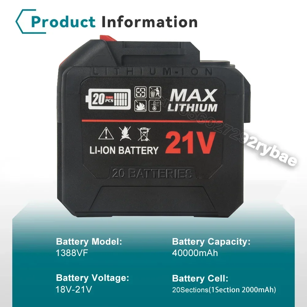 18V 20V 21V 40000mAh Rechargeable Lithium Ion Battery With Battery indicator For Makita BL1830 BL1840 BL1850 Power Tool Battery