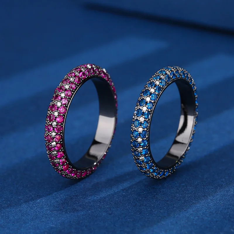

-Plated Jewelry European and American Blue Spinel Red Corundum Black Gold Personality Ring for Women