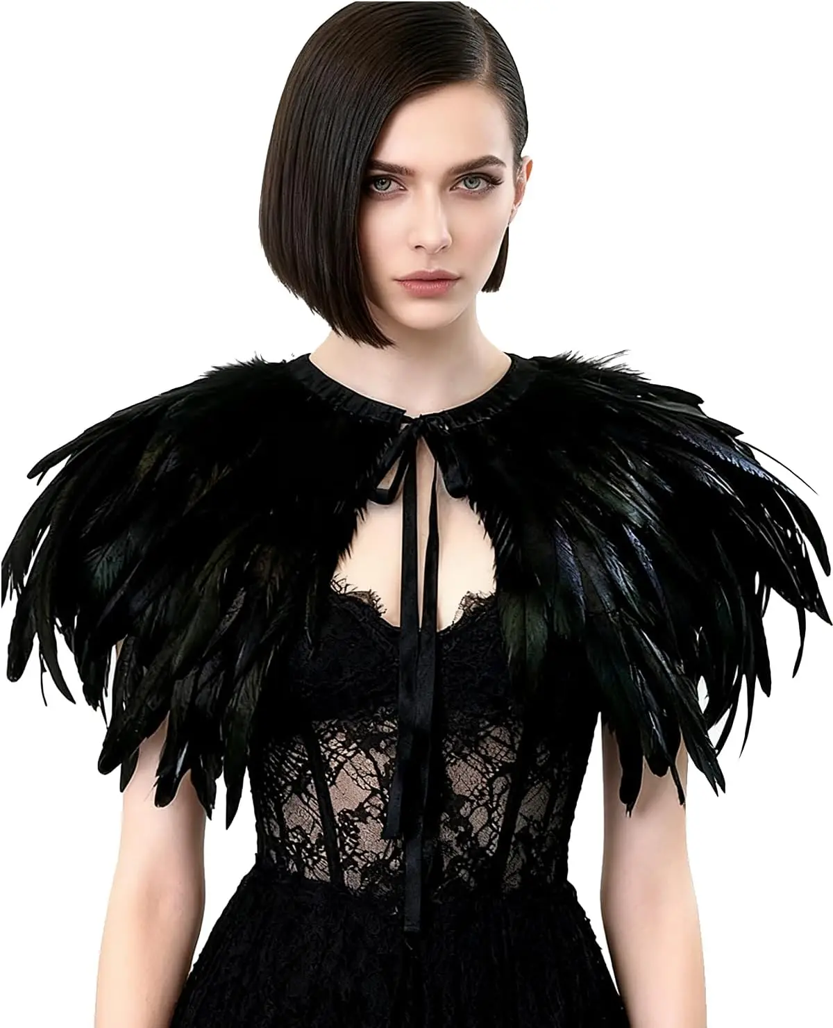 

Women's Real Nature Rooster Feather Shrug Cape Lace Shawl Collar Witch Cosplay Costumes for Halloween Carnival Witch Costume