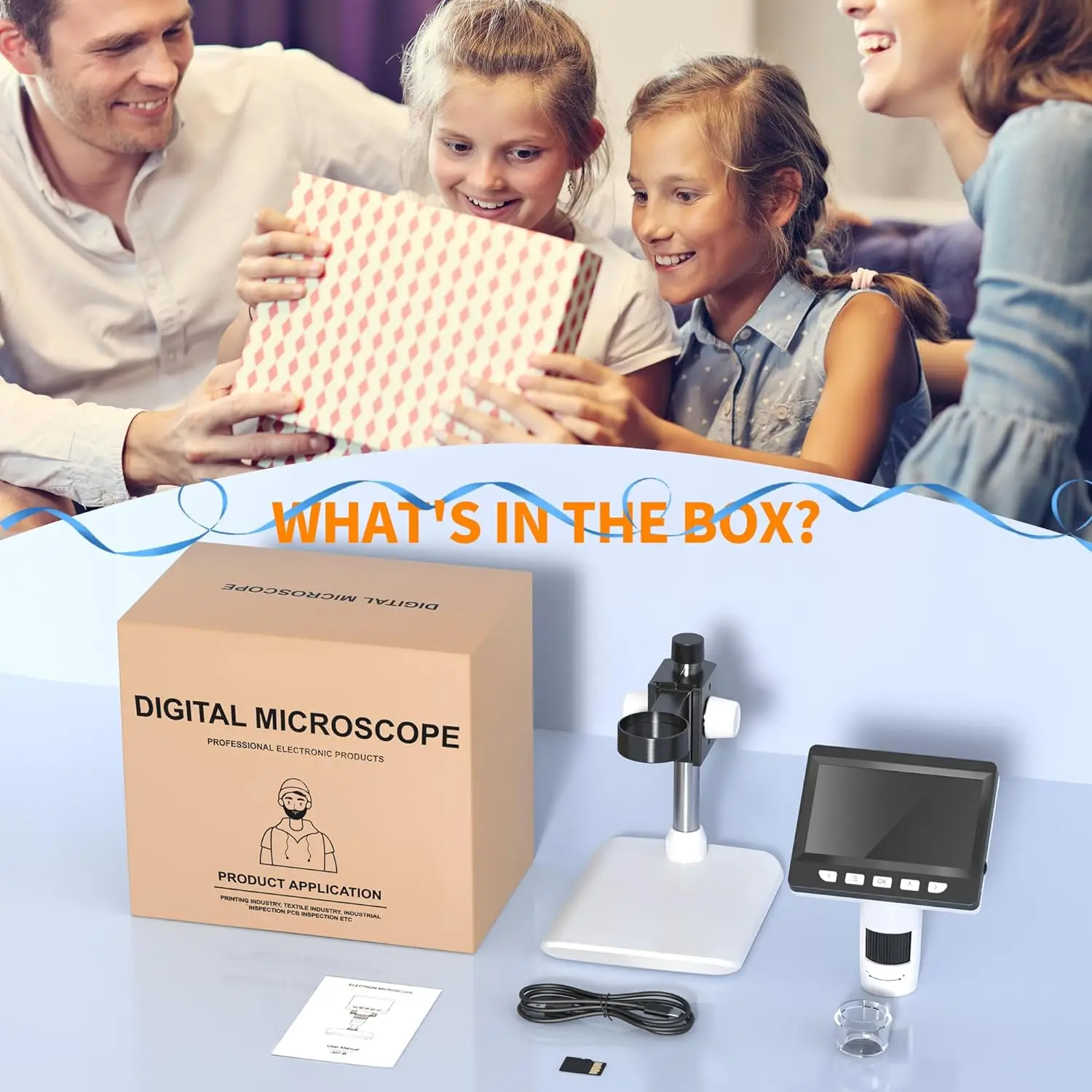 Letcmoi 4.3" IPS Digital Microscope 1000X 1080P Coin Microscope Magnifier with 8 Adjustable LED Light 10MP Camera Video Recorder