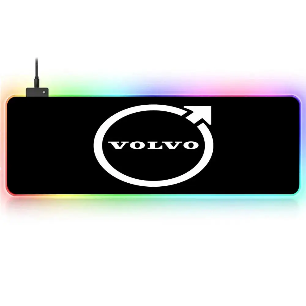 RGB Large Gaming Mouse Pad V-Volvo car logo Mouse Pad Non-slip Rubber Base Keyboard Pad Extra Large Luminous LED Mouse Pad