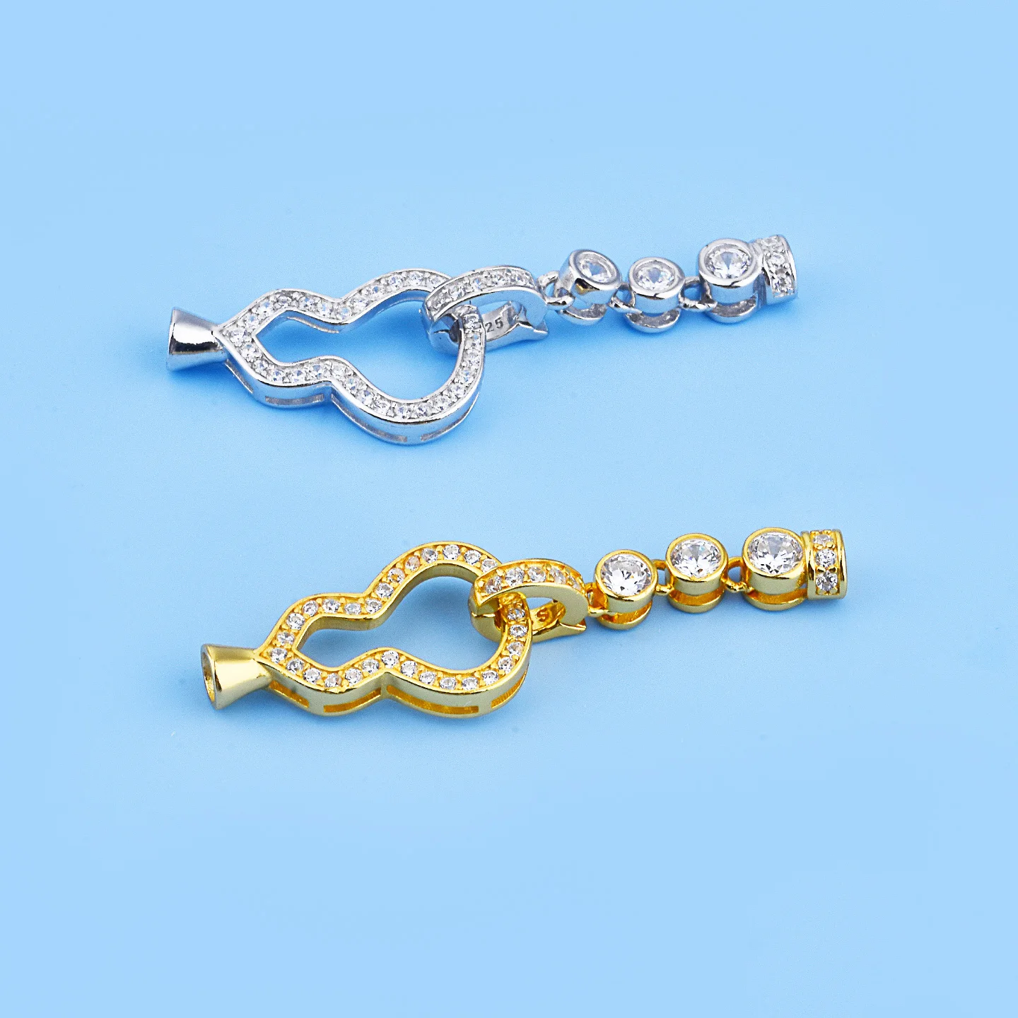 S925 pure silver, zircon, single-sided long strip, gourd-shaped clasp, DIY bracelet, string of pearls, end clasp head