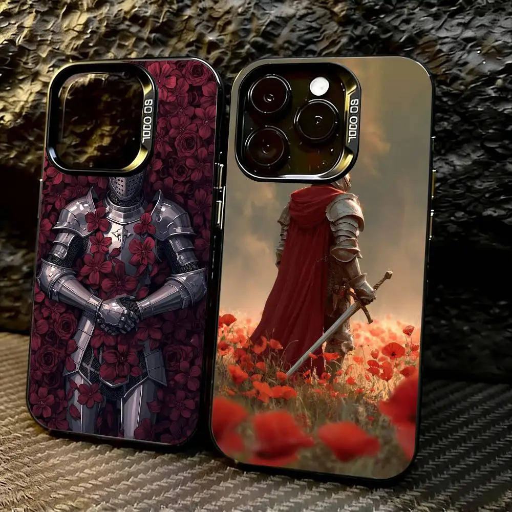 

Dark Romanticism Knight & Roses Phone Case For iPhone 17,16,15,14,13,12,11 Plus,Pro Max,XS,Colorful Silver Black Cover