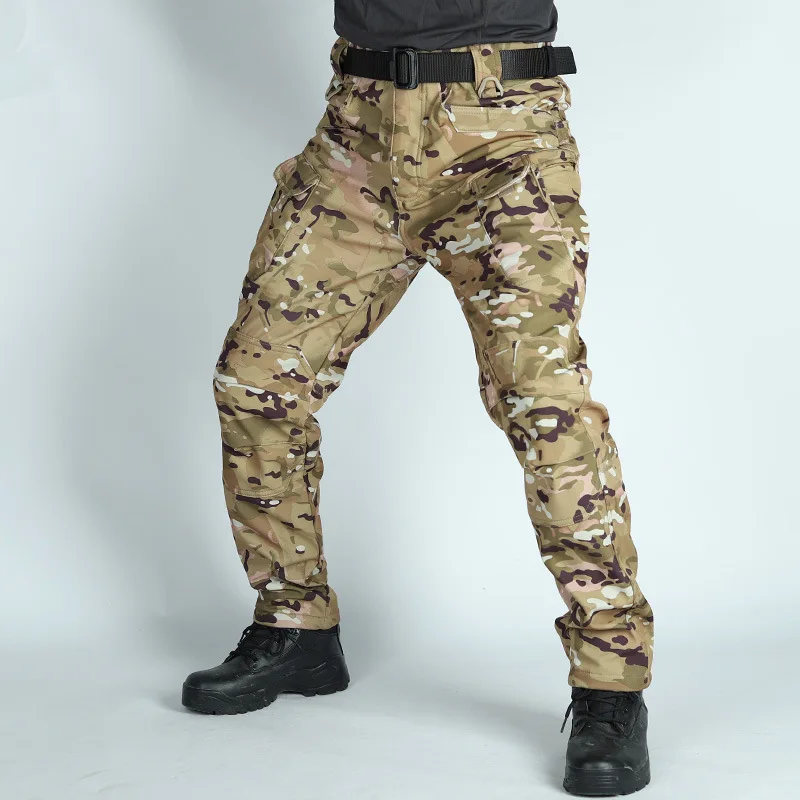 Tactical Soft shell Camouflage Joggers Fleece Outdoor Ripstop Cargo Pants Working Clothing Hiking Trousers Men\'s Streetwear