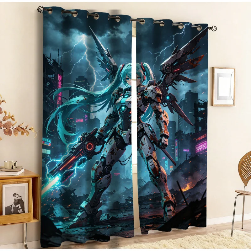 パンク初音ミクプリントカーテン、2枚パネル85-遮光リビングルームカーテン、アニメホームデコレーション、アニメ愛好家の息子へのギフト