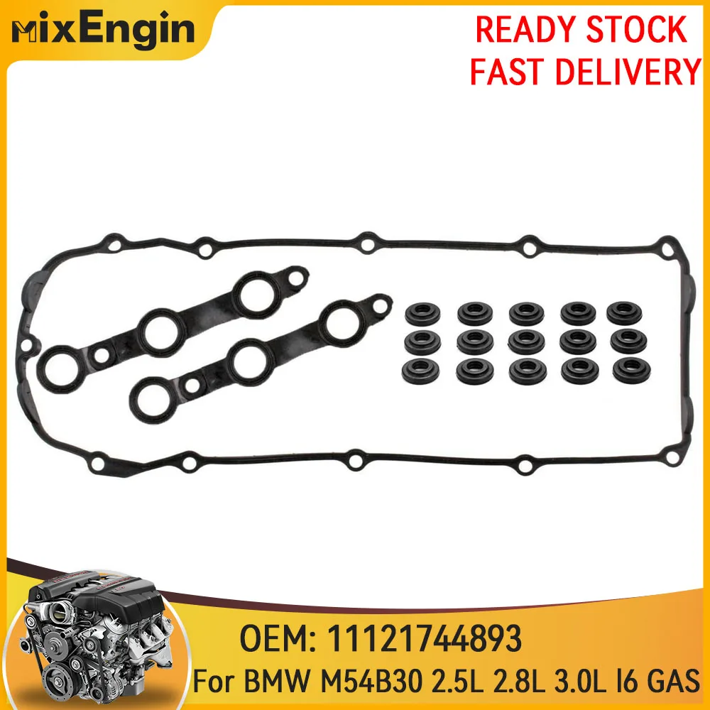 Engine Valve Cover Gasket Set Fit 2.5 3.0 L For BMW X5 330xi 325Ci 530i E39 M54 M54B25 M54B30 2.5L 3.0L l6 GAS 98-02 11121744893