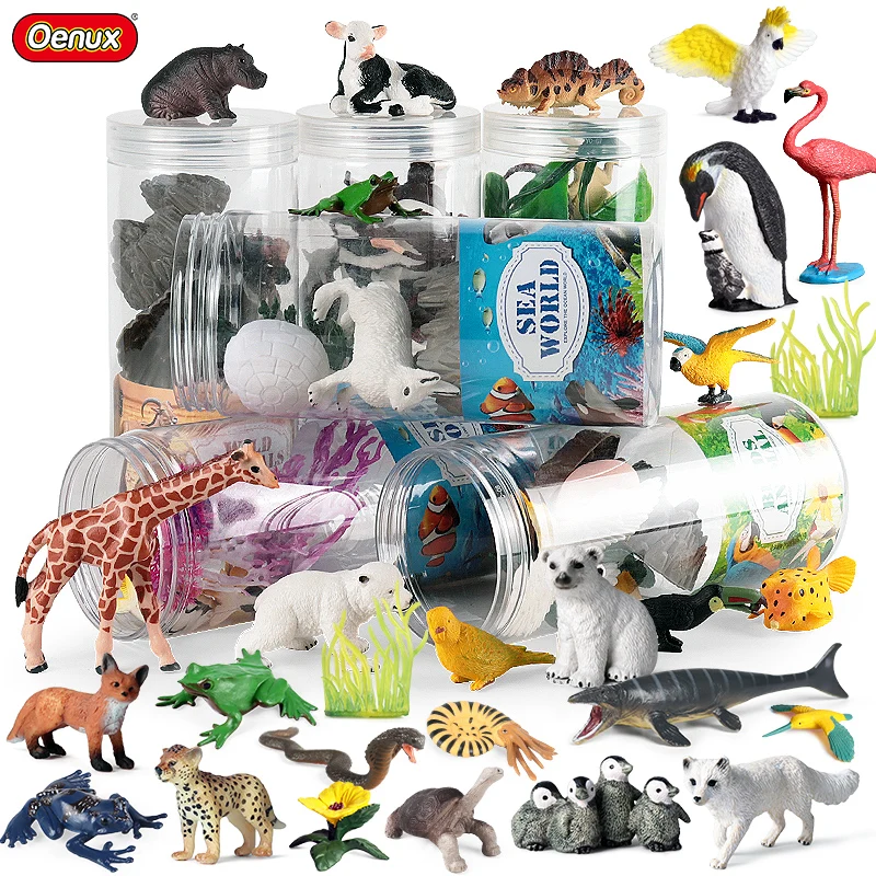 Oenux Zoo Animals Model Set Forest Wild Farm Sea Dinosaur Action Figures Toy With Box PVC School Education Kids Birthday Gift