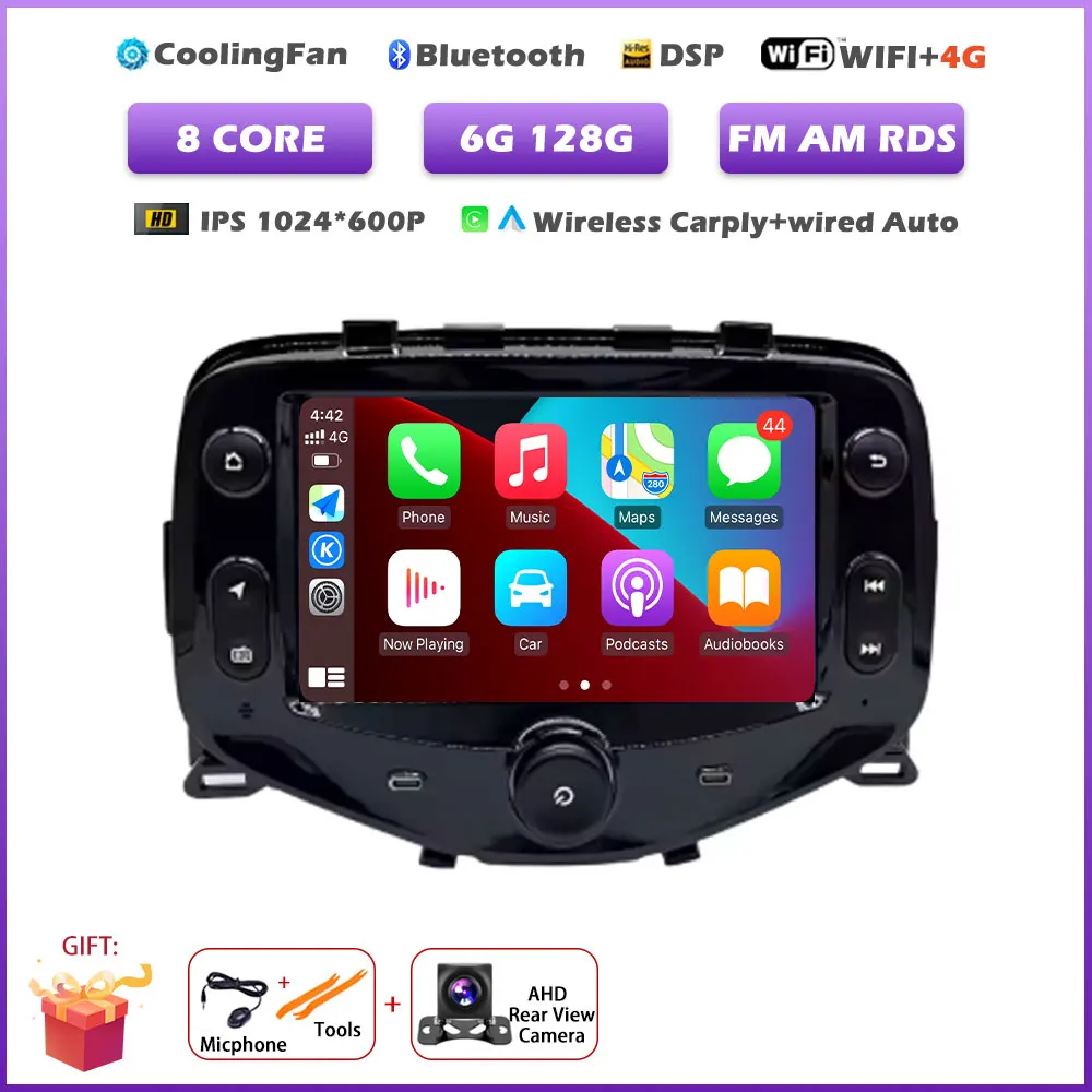Android 16 Auto Autoradio voor Toyota Aygo Peugeot 108 Citroen C1 2014-2021 Multimedia Videospeler Navigatie Stereo GPS apparatuur