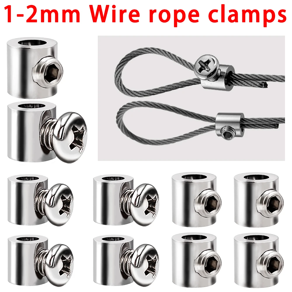 10pcs 1-2mm Steel Wire Rope Clamps Single Hole Suspension Clips With Screw Adjustable Cable Sling Fastening Hardware Accessories