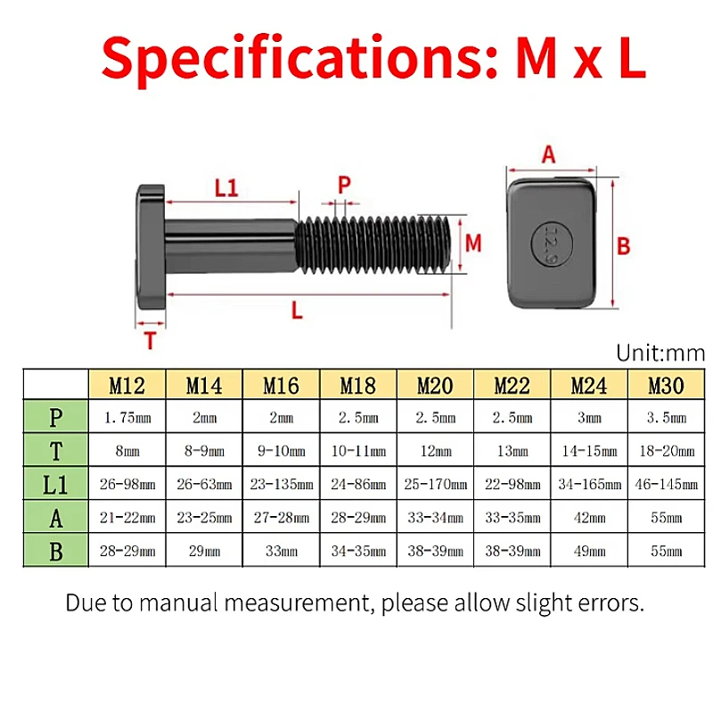 M12 M14 M16 M18 M20 M22 M24M30 Grade 12.9 Black Oxide T-shaped Square Head Screw Mold Pressure Plate Screw Punching Machine Tool